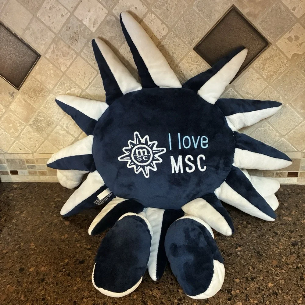 MSC Cruise Ship Smiling Sun Mascot‎ Plush Pillow Doll Blue White - Large 23